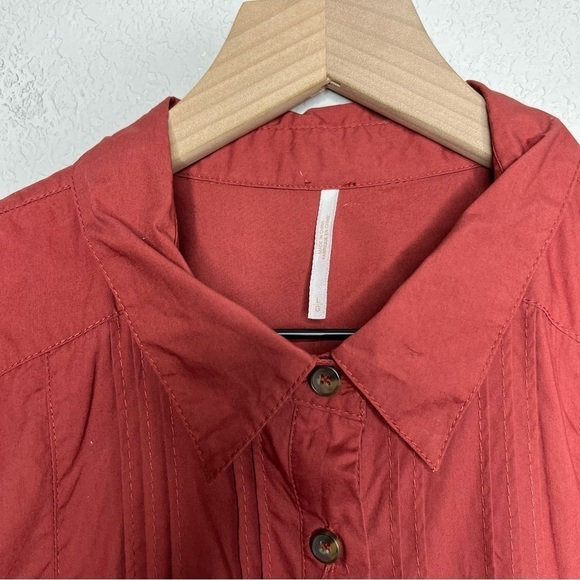 Free People Women Red Button Down Oversized Shirt Large - Picture 4 of 11